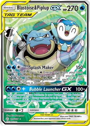 Blastoise & Piplup GX (Alternate Full Art) - 215/236 - SM  Cosmic Eclipse Holofoil - Ultra Rare