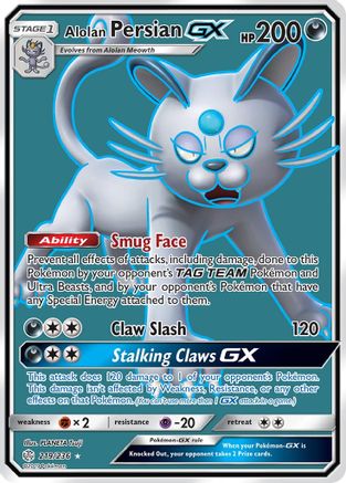 Alolan Persian GX (Full Art) (219/236) - SM  Cosmic Eclipse Holofoil - Ultra Rare