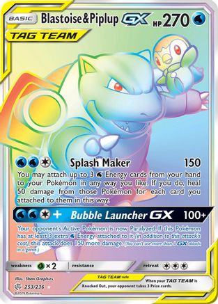 Blastoise & Piplup GX (Secret) - 253/236 - SM  Cosmic Eclipse Holofoil - Secret Rare