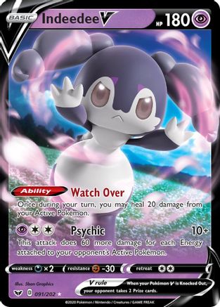 Indeedee V 091/202 - SWSH01 Sword & Shield Base Set Holofoil - Ultra Rare
