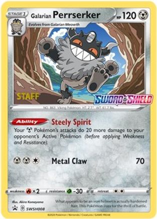 Galarian Perrserker (Prerelease) [Staff] (SWSH008) - SWSH Sword & Shield Promo Cards Holofoil - Promo