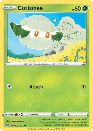 Cottonee 005/202 - SWSH01 Sword & Shield Base Set Reverse Holofoil - Common