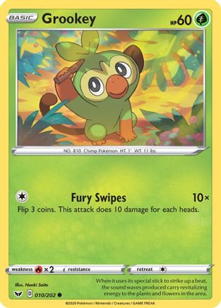 Grookey (010) 010/202 - SWSH01 Sword & Shield Base Set Reverse Holofoil - Common