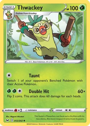 Thwackey (012) 012/202 - SWSH01 Sword & Shield Base Set Reverse Holofoil - Uncommon