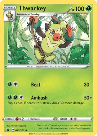 Thwackey (013) 013/202 - SWSH01 Sword & Shield Base Set Reverse Holofoil - Uncommon