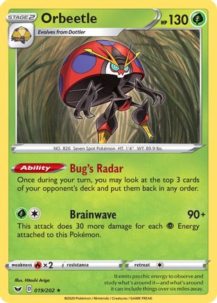Orbeetle 019/202 - SWSH01 Sword & Shield Base Set Reverse Holofoil - Rare