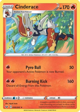 Cinderace (035) 035/202 - SWSH01 Sword & Shield Base Set Holofoil - Holo Rare