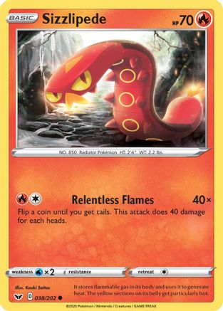 Sizzlipede (038) 038/202 - SWSH01 Sword & Shield Base Set Reverse Holofoil - Common