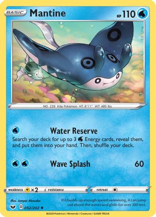 Mantine 052/202 - SWSH01 Sword & Shield Base Set Reverse Holofoil - Uncommon