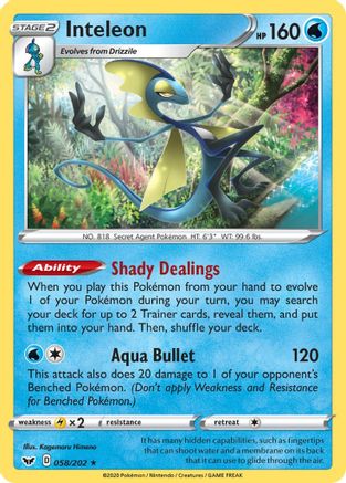 Inteleon (058) 058/202 - SWSH01 Sword & Shield Base Set Holofoil - Holo Rare