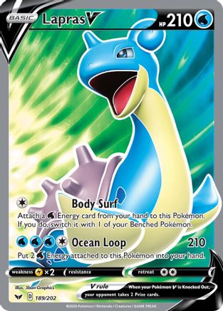 Lapras V (Full Art) 189/202 - SWSH01 Sword & Shield Base Set Holofoil - Ultra Rare