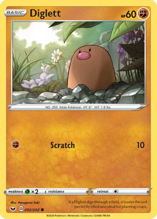 Diglett 092/202 - SWSH01 Sword & Shield Base Set Reverse Holofoil - Common