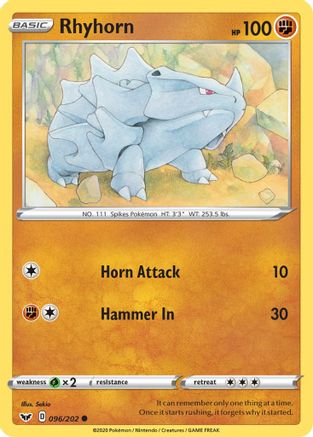 Rhyhorn (096) 096/202 - SWSH01 Sword & Shield Base Set Normal - Common