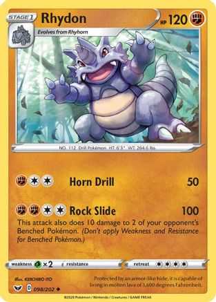 Rhydon 098/202 - SWSH01 Sword & Shield Base Set Normal - Uncommon
