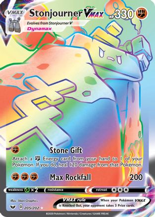 Stonjourner VMAX (Secret) 205/202 - SWSH01 Sword & Shield Base Set Holofoil - Secret Rare
