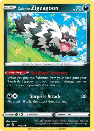 Galarian Zigzagoon 117/202 - SWSH01 Sword & Shield Base Set Reverse Holofoil - Common