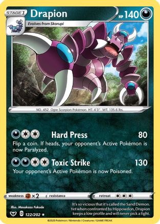 Drapion 122/202 - SWSH01 Sword & Shield Base Set Reverse Holofoil - Rare