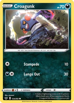 Croagunk 123/202 - SWSH01 Sword & Shield Base Set Reverse Holofoil - Common