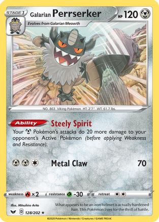 Galarian Perrserker 128/202 - SWSH01 Sword & Shield Base Set Holofoil - Holo Rare