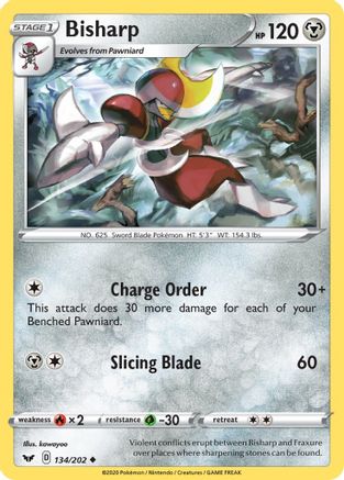 Bisharp 134/202 - SWSH01 Sword & Shield Base Set Reverse Holofoil - Uncommon