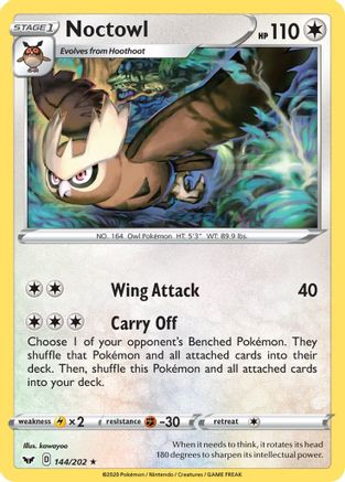 Noctowl 144/202 - SWSH01 Sword & Shield Base Set Reverse Holofoil - Rare