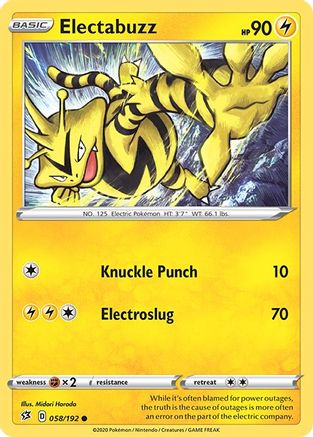 Electabuzz 058/192 - SWSH02 Rebel Clash Reverse Holofoil - Common