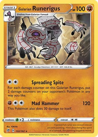 Galarian Runerigus 102/192 - SWSH02 Rebel Clash Reverse Holofoil - Rare