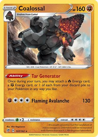 Coalossal 107/192 - SWSH02 Rebel Clash Holofoil - Holo Rare