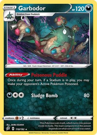 Garbodor 118/192 - SWSH02 Rebel Clash Reverse Holofoil - Rare