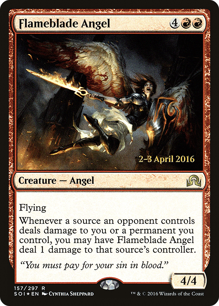 Flameblade Angel (PRE-157S) - Shadows over Innistrad Promos (Prerelease) Foil