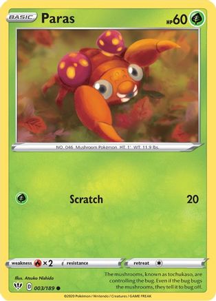 Paras 003/189 - SWSH03 Darkness Ablaze Reverse Holofoil - Common