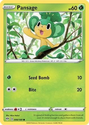 Pansage 006/189 - SWSH03 Darkness Ablaze Reverse Holofoil - Common