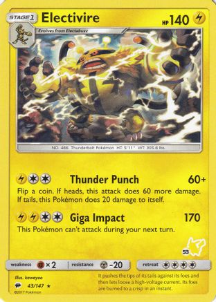 Electivire - 43/147 (#53 Pikachu Stamped)  - Battle Academy Normal