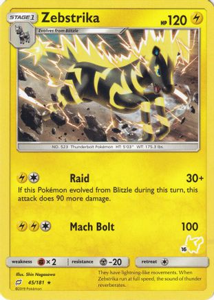 Zebstrika - 45/181 (#16 Pikachu Stamped) 45 - Battle Academy