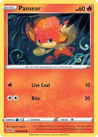 Pansear 026/189 - SWSH03 Darkness Ablaze Reverse Holofoil - Common