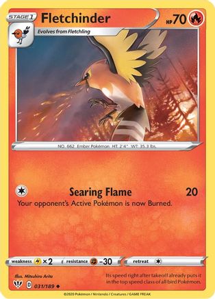 Fletchinder 031/189 - SWSH03 Darkness Ablaze Reverse Holofoil - Uncommon