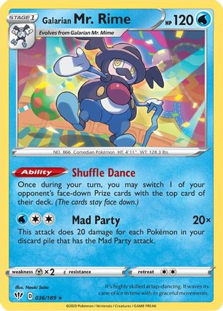 Galarian Mr. Rime (36/189) - SWSH03 Darkness Ablaze Reverse Holofoil - Rare