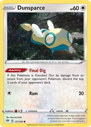 Dunsparce 137/189 - SWSH03 Darkness Ablaze Reverse Holofoil - Common