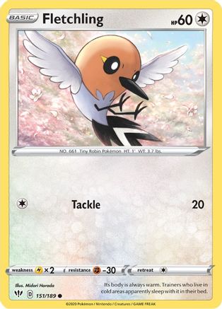 Fletchling 151/189 - SWSH03 Darkness Ablaze Reverse Holofoil - Common