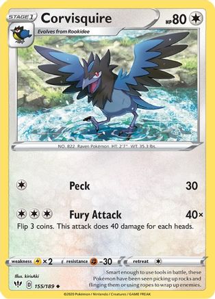 Corvisquire 155/189 - SWSH03 Darkness Ablaze Reverse Holofoil - Uncommon