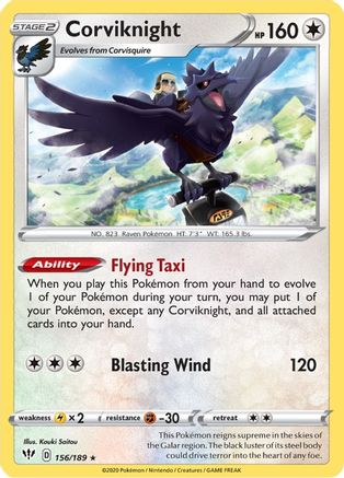 Corviknight 156/189 - SWSH03 Darkness Ablaze Holofoil - Holo Rare