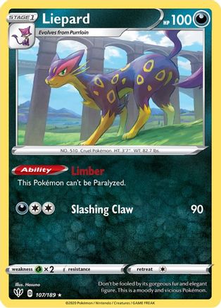 Liepard 107/189 - SWSH03 Darkness Ablaze Reverse Holofoil - Rare