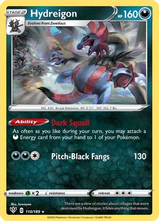 Hydreigon 110/189 - SWSH03 Darkness Ablaze Reverse Holofoil - Rare