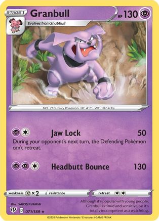 Granbull 071/189 - SWSH03 Darkness Ablaze Reverse Holofoil - Rare