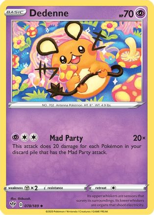 Dedenne 078/189 - SWSH03 Darkness Ablaze Reverse Holofoil - Uncommon