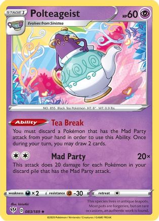 Polteageist 083/189 - SWSH03 Darkness Ablaze Reverse Holofoil - Uncommon