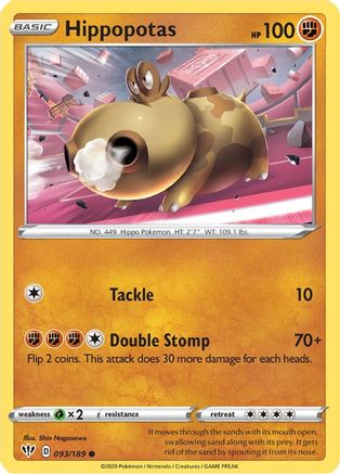 Hippopotas 093/189 - SWSH03 Darkness Ablaze Reverse Holofoil - Common