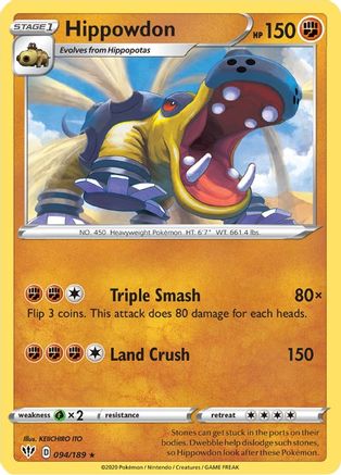 Hippowdon 094/189 - SWSH03 Darkness Ablaze Reverse Holofoil - Rare