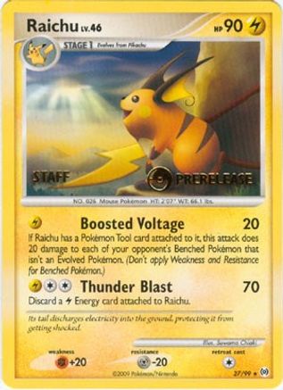 Raichu - 27/99 (Prerelease) [Staff] 27 - Nintendo Promos