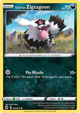 Galarian Zigzagoon 035/73 - Champions Path Reverse Holofoil - Common